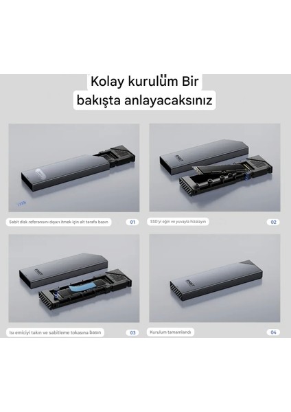 SE630D M2 Nvme+Sata Muhafaza Kutusu Çift Protokol Ce Lisanslı 2280/2260/2242/2230/ 10Gbps 3.2 Yüksek Hızlı Son Nesil Teknoloji Metal Sağlam Orjinal Şık Tasarım