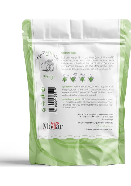 Gerçek Meyve Parçacıklı Organik Elma Çayı 250 gr