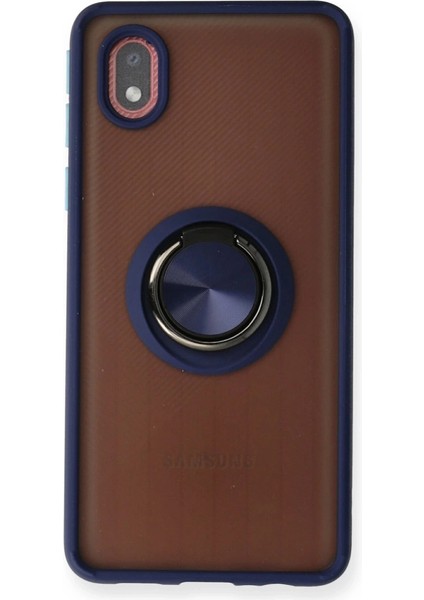 Samsung Galaxy A01 Core Kılıf Montreal Yüzüklü Silikon Kapak - Lacivert