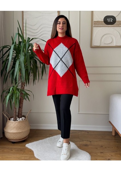 25K8508 Tunik Triko Önü Desenli Balıkçı Yaka - Turtaş - 25K8508 - Yeşil - Standart fiyatları