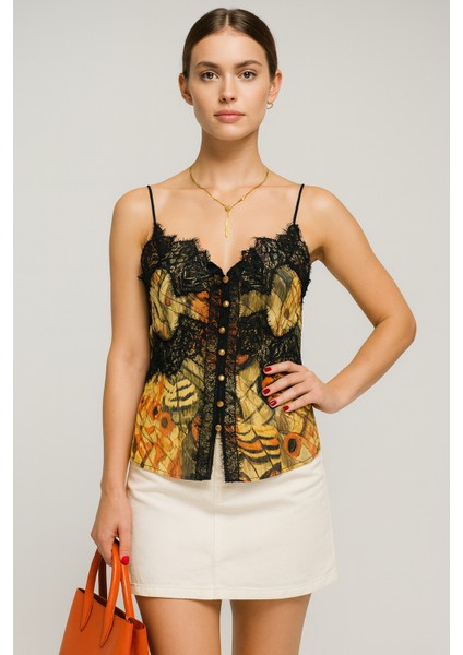 Kadın Siyah Bluz | Ip Askılı Düğme Detaylı | Şık & Kombin