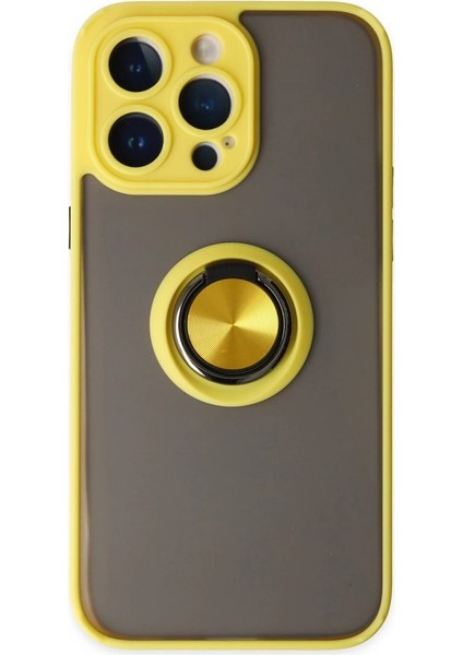 Iphone 14 Pro Max Kılıf Montreal Yüzüklü Silikon Kapak - Sarı