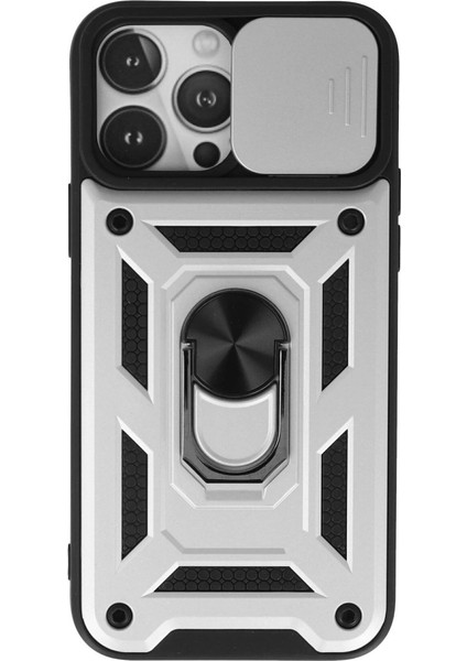 Iphone 13 Pro Kılıf Pars Lens Yüzüklü Silikon - Gümüş