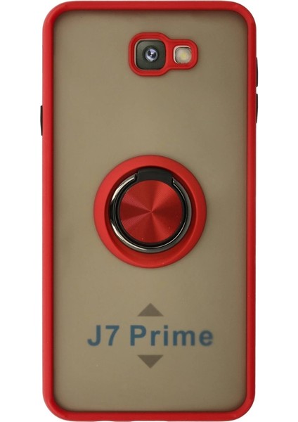 Samsung Galaxy J7 Prime Kılıf Montreal Yüzüklü Silikon Kapak - Kırmızı