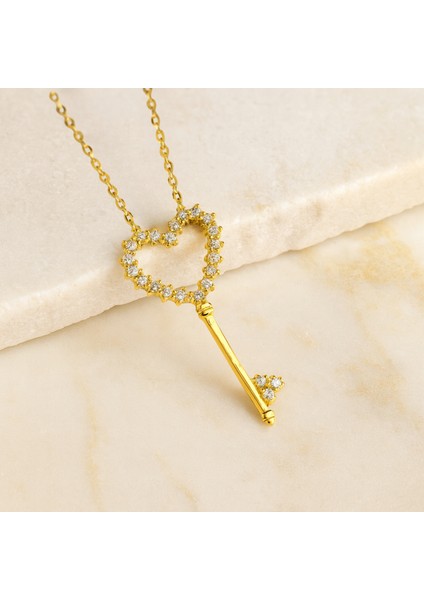 14 Ayar Altın Kalp Anahtar Kolye, Aşkın Anahtarı ve Kadınlar Için Anlamlı Hediye