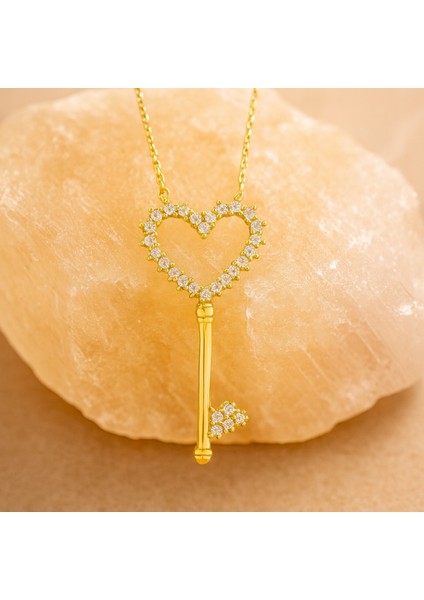 14 Ayar Altın Kalp Anahtar Kolye, Aşkın Anahtarı ve Kadınlar Için Anlamlı Hediye fiyatları
