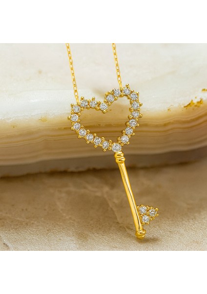 14 Ayar Altın Kalp Anahtar Kolye, Aşkın Anahtarı ve Kadınlar Için Anlamlı Hediye modelleri