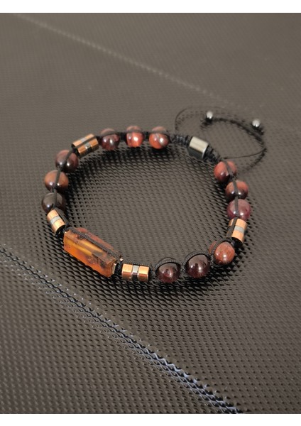 Fosilli Natürel Damla Kehribar-Kızılkaplangözü Doğaltaş Bileklik Takı Aksesuar Erkek Bileklik modelleri