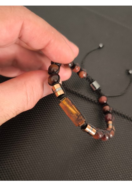 Fosilli Natürel Damla Kehribar-Kızılkaplangözü Doğaltaş Bileklik Takı Aksesuar Erkek Bileklik fırsatları