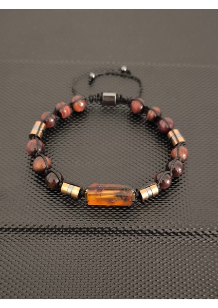 Fosilli Natürel Damla Kehribar-Kızılkaplangözü Doğaltaş Bileklik Takı Aksesuar Erkek Bileklik indirimleri