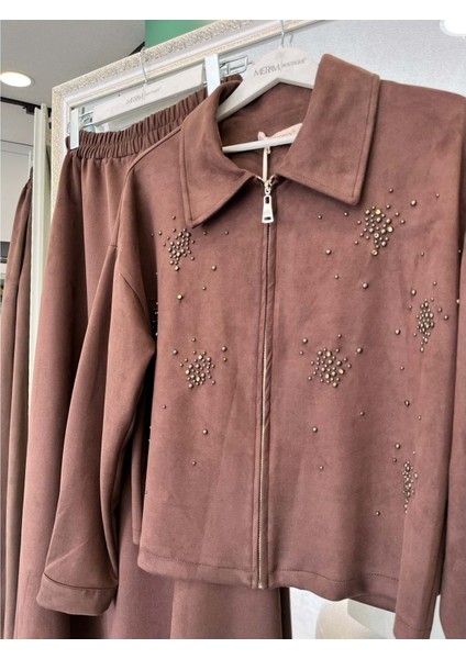 Vatkatex Süet Etekli Takım Taşlı - Kahverengi - 46 fiyatları