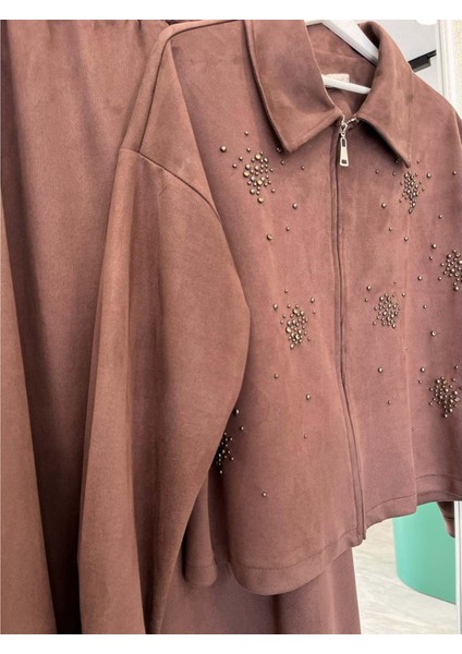 Vatkatex Süet Etekli Takım Taşlı - Kahverengi - 46 fırsatları