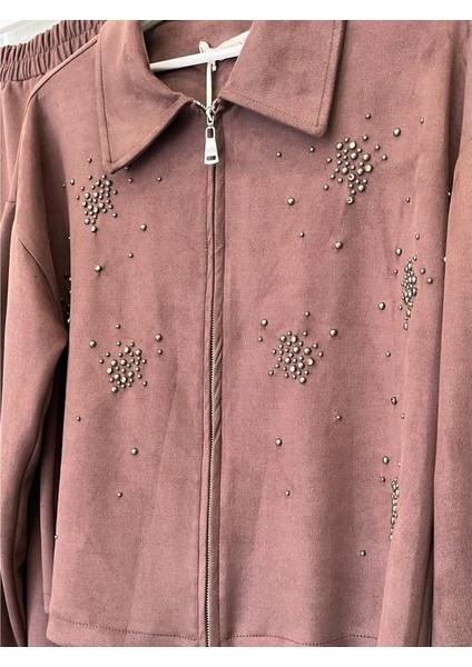 Vatkatex Süet Etekli Takım Taşlı - Kahverengi - 46 indirimleri