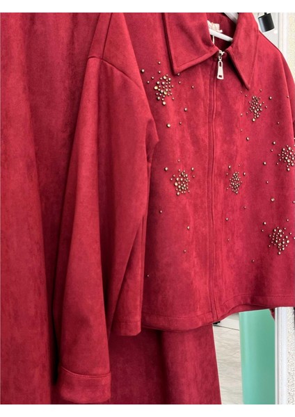 Vatkatex Süet Etekli Takım Taşlı - Bordo - 46 fırsatları