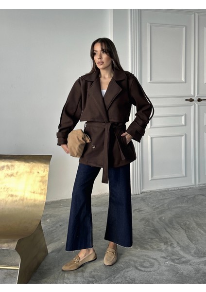 Kahve Modern Kesim Bordo Kaşe Kaban