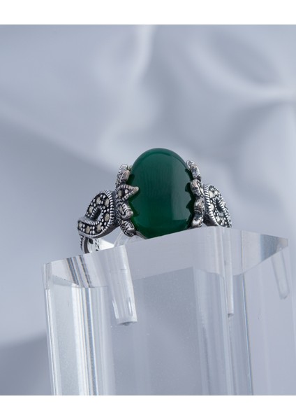 Yeşil Akik Doğal Taşlı 925 Ayar Gümüş Kadın Yüzük – Zarif ve Etkileyici Tasarım fiyatları