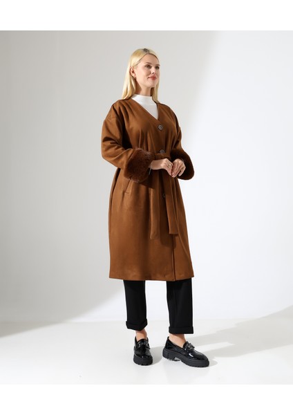 Kürk Detay Düğme Kapama Bol Ceket fırsatları
