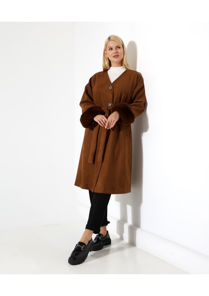 Kürk Detay Düğme Kapama Bol Ceket indirimleri