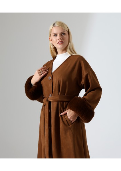 Kürk Detay Düğme Kapama Bol Ceket
