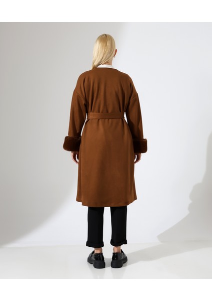 Kürk Detay Düğme Kapama Bol Ceket