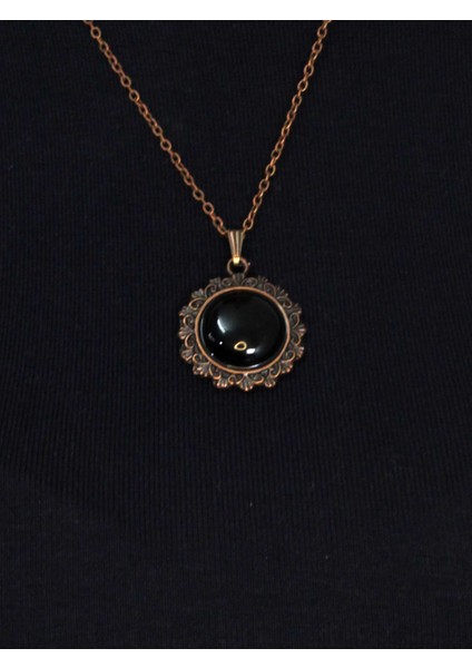 Doğal Taş Oniks Doğal Taşlı Desenli Otantik Kadın Kolye 45 cm Zincirli Bakır Rengi EUK28O2 fiyatları