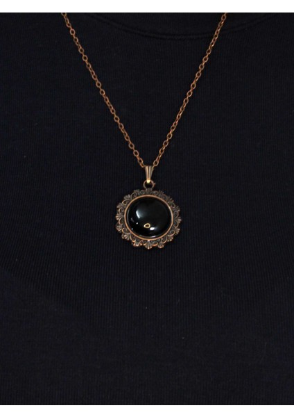 Doğal Taş Oniks Doğal Taşlı Desenli Otantik Kadın Kolye 45 cm Zincirli Bakır Rengi EUK28O2 modelleri