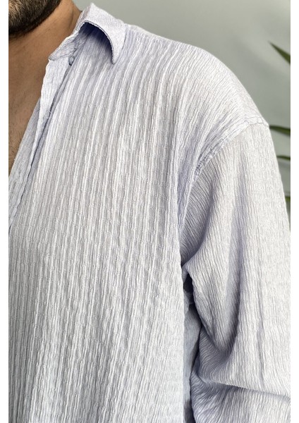 Kırinkıl Kumaş Oversize Yumuşak Dokulu Mavi Gömlek fiyatları