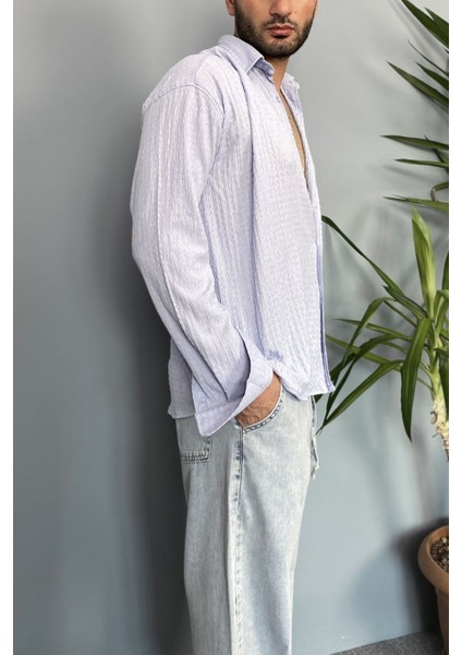Kırinkıl Kumaş Oversize Yumuşak Dokulu Mavi Gömlek modelleri