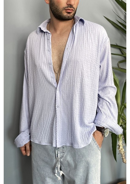 Kırinkıl Kumaş Oversize Yumuşak Dokulu Mavi Gömlek fırsatları