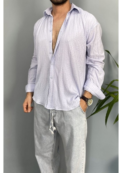 Kırinkıl Kumaş Oversize Yumuşak Dokulu Mavi Gömlek indirimleri