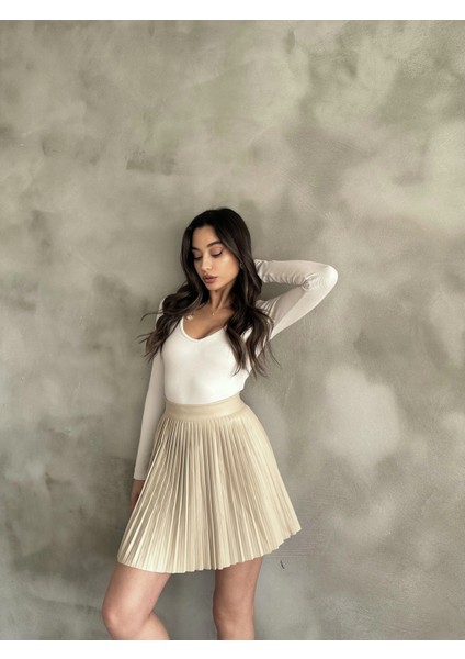 Bej Deri Pilise Etek fırsatları