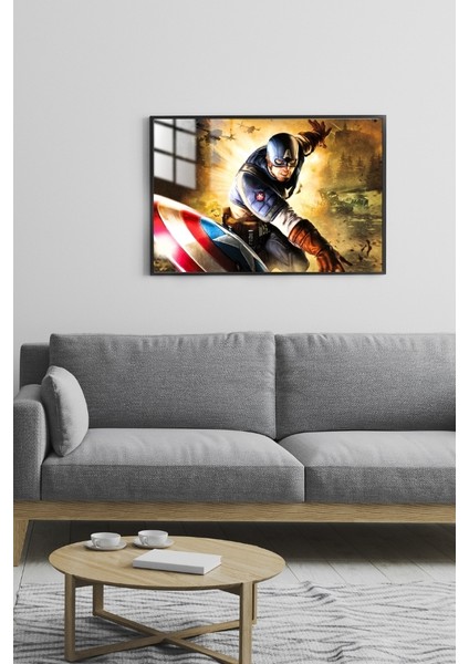 Captain America Süper Kahraman Çerçeveli Metal Poster Tablo
