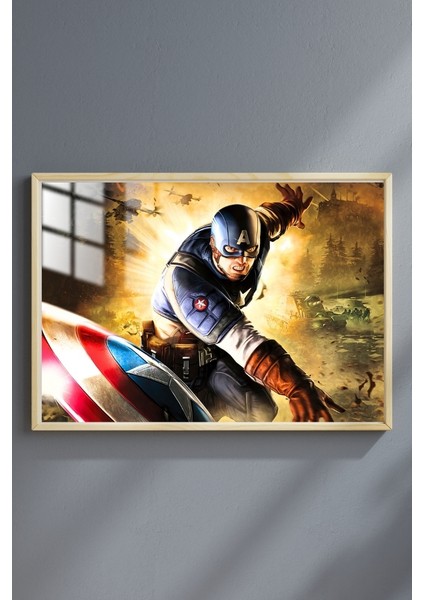 Captain America Süper Kahraman Çerçeveli Metal Poster Tablo fiyatları