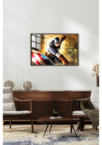 Captain America Süper Kahraman Çerçeveli Metal Poster Tablo modelleri