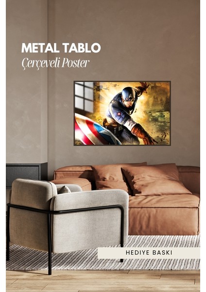 Captain America Süper Kahraman Çerçeveli Metal Poster Tablo fırsatları