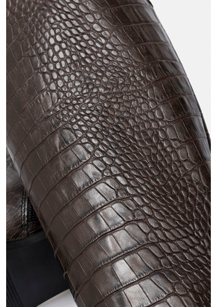 Kahverengi Desenli Hakiki Kroko Deri El Işçiliği Yandan Fermuarlı Lacivert Çizme indirimleri