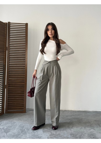 Gri Kemer Detaylı Palazzo Pantolon fiyatları