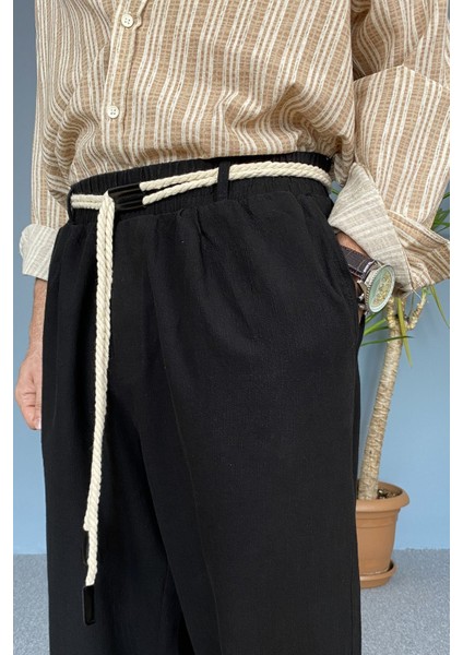 Rahat Kesim Keten Kumaş Bağcıklı Krem Renk Baggy Pantolon fiyatları