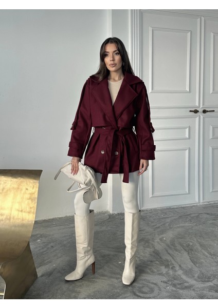 Bordo Modern Kesim Bordo Kaşe Kaban