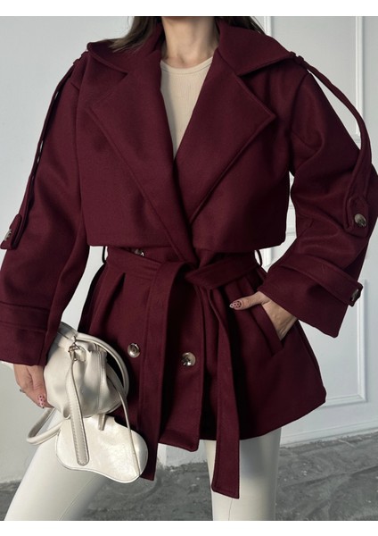 Bordo Modern Kesim Bordo Kaşe Kaban modelleri