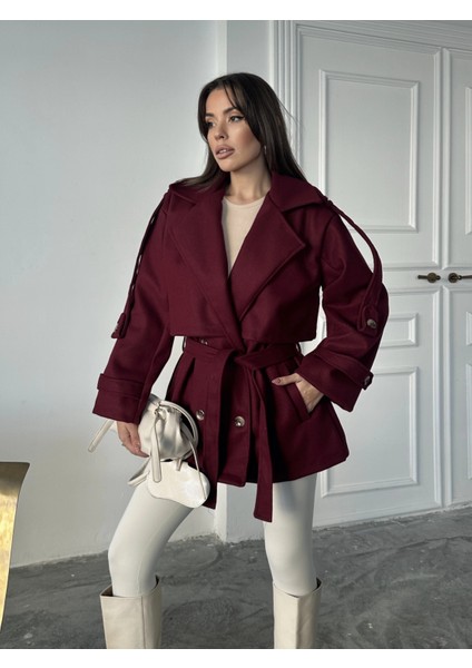 Bordo Modern Kesim Bordo Kaşe Kaban fırsatları