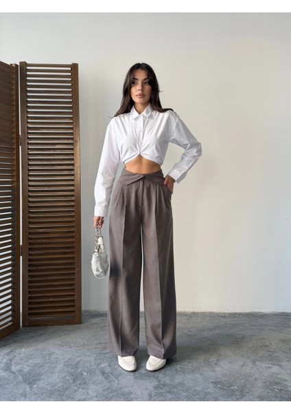 Kahve Kemer Detaylı Palazzo Pantolon fırsatları