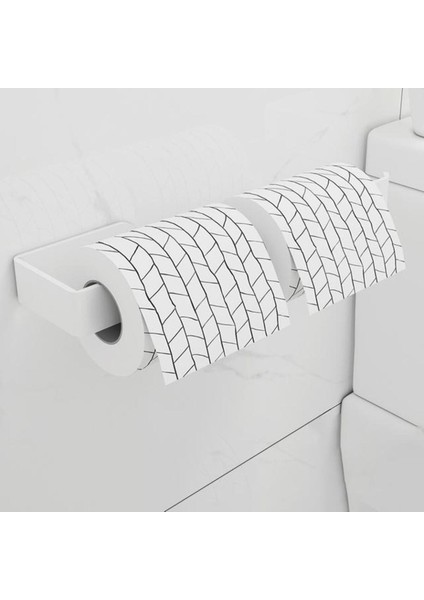 Beyaz Yapışkanlı Lüks Tasarım Lamalı Tuvalet Kağıtlığı | Hem Yapışkanlı Hem Montajlı Ürün