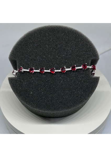 Gümüş Kırmızı Zirkon Taşlı Kalp 925 Ayar Su Yolu Kadın Bileklik | Doğum Günü, Sevgililer Günü, Anneler Günü, Yıldönümü Hediyesi 18 cm indirimleri