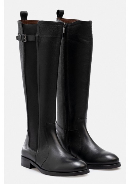 Siyah Hakiki Deri El Işçiliği Yandan Fermuarlı Elastilastikli Binicii Çizmesi indirimleri