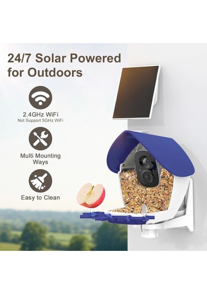P33 - Güneş Enerjili 2k Video Canlı Kuş Kamerası Yemliği - Mavi fırsatları
