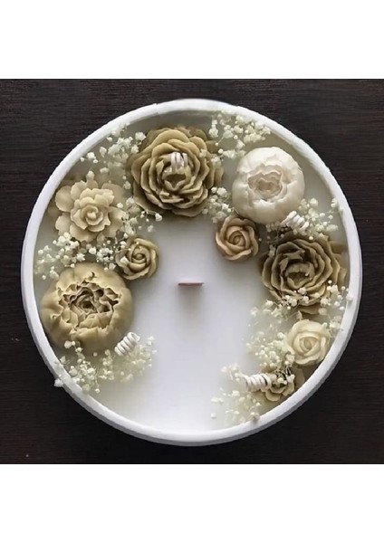 Dekoratif Özel Tasarım Gül Kasesi Kokulu Doğal Soya Mum 15 cm Çap