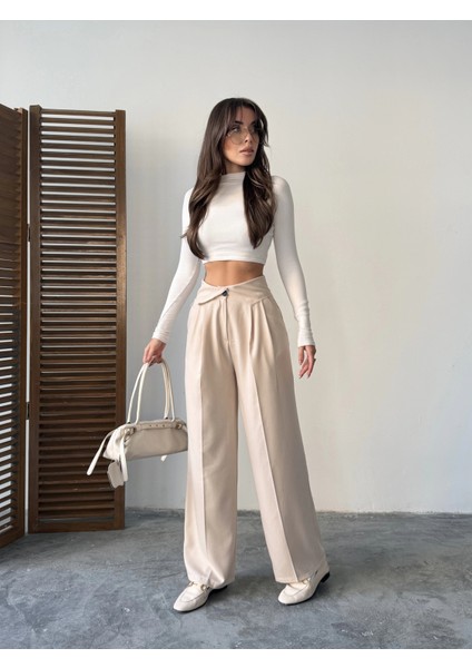Bej Kemer Detaylı Palazzo Pantolon fiyatları