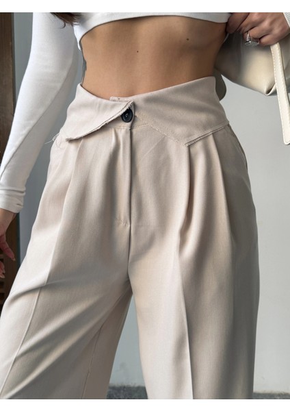 Bej Kemer Detaylı Palazzo Pantolon fırsatları