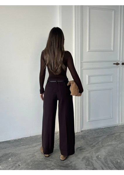 Kahve Paça Detaylı Kemerli Pantolon fırsatları